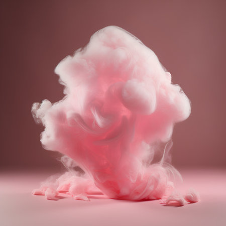 3D illustration of a pink cloud on a pink background. Cloud of smoke.の素材
