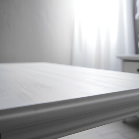 Wooden table in the bedroom. Shallow depth of field.の素材