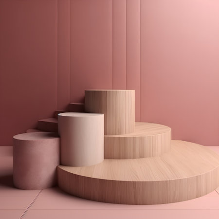 3d render of minimal geometric forms, podiums on pink backgroundの素材