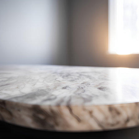 Empty marble table in front of blurred background. Mock up, 3D Renderingの素材