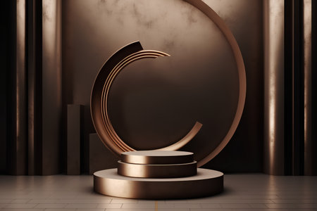 3d render, abstract background with gold podium for product presentation.の素材
