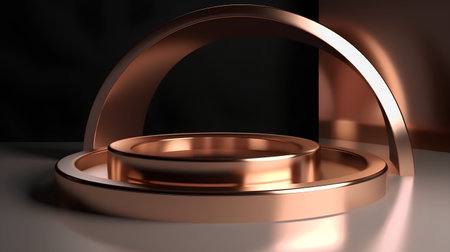 3d rendering of golden podium for product display in dark room.の素材