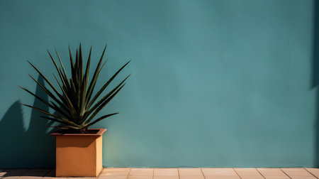 Potted plant on a turquoise wall. 3d renderingの素材