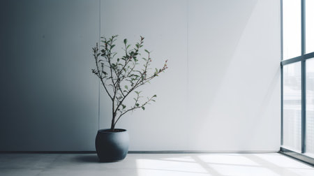 Minimalistic interior with plant in a pot. 3d renderの素材