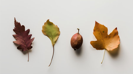Autumn composition. Dry leaves on white background. Flat lay, top viewの素材