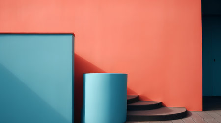 Minimalistic interior design with blue and orange walls. 3d renderの素材