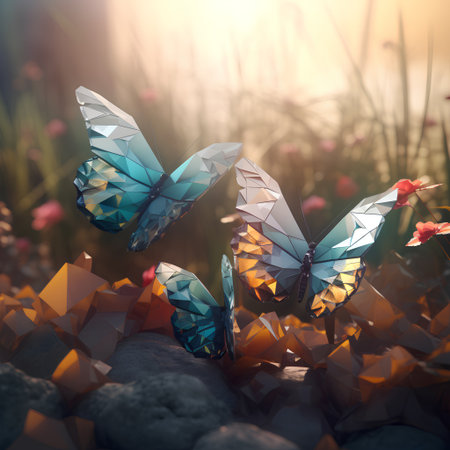 Butterflies in the meadow. 3d rendering, 3d illustration.の素材