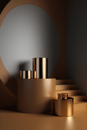 3d render, abstract geometric forms, podium for product display, cosmetics packaging design, mock upの素材