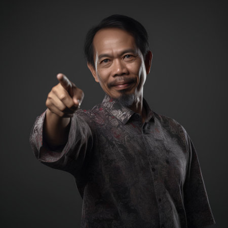 Portrait of a senior asian man pointing at the camera.の素材