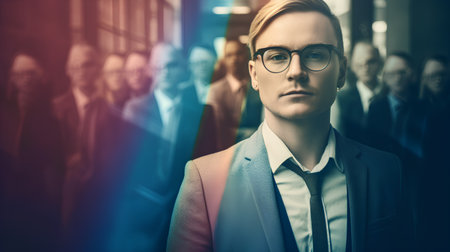 Portrait of a handsome young man in a business suit and glassesの素材