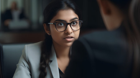 Portrait of young businesswoman in eyeglasses looking at cameraの素材