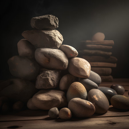 Stack of stones on wooden background. Zen concept. Copy space.の素材