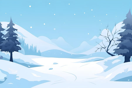 Winter landscape with trees and snowflakes. Vector cartoon illustration.の素材