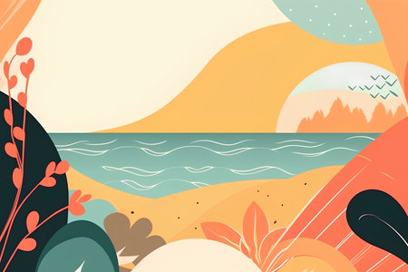 Seamless pattern with hand drawn abstract landscape. Vector illustration.の素材