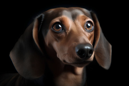 Portrait of a cute dachshund dog on a black backgroundの素材