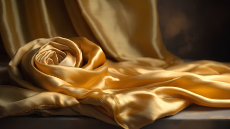 golden satin fabric on a dark background, close-upの素材