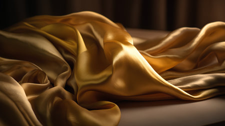Golden satin fabric, closeup. Luxurious background for your designの素材
