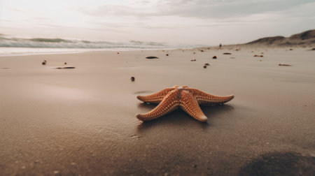 Starfish on the beach in the evening. Summer holiday concept.の素材