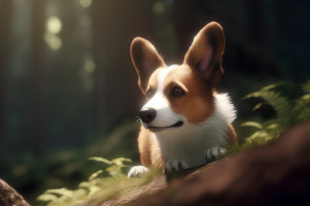 Welsh Corgi Pembroke dog in the forestの素材