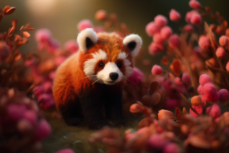 Red panda bear in the forest. 3d render illustration.の素材