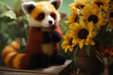 Cute panda doll with sunflowers, vintage style.の素材