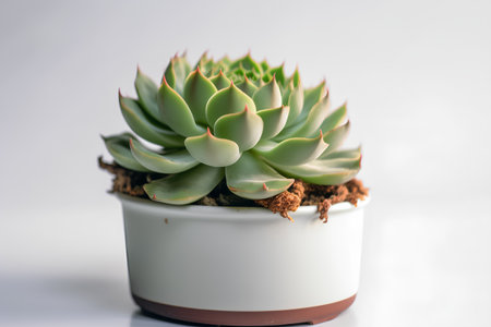 Succulent plant in a pot on a white background. Selective focus.の素材