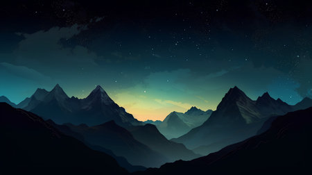 Night landscape with mountains and starry sky. Vector illustration for your designの素材