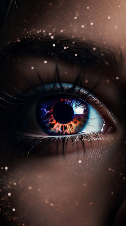 Close up of female eye with snow effect. Christmas and New Year conceptの素材