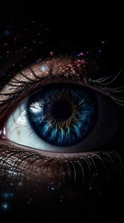 Eye in space, computer generated abstract background, 3D illustration.の素材