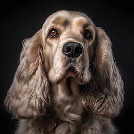 Portrait of English Cocker Spaniel on a black background.の素材
