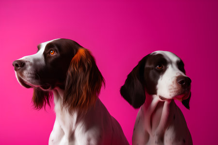 Two dogs on a pink background. English springer spaniel.の素材