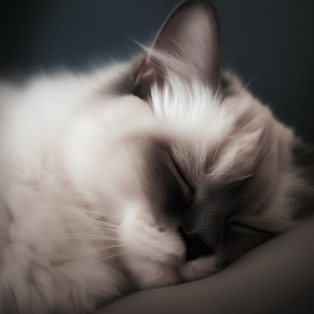 Siberian cat sleeping on the sofa, close-up.の素材