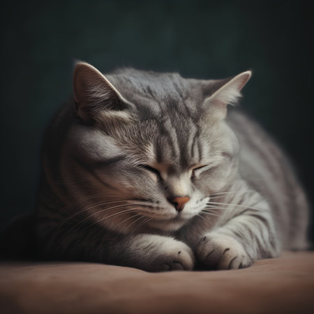 British Shorthair cat lying on the bed. Toned.の素材