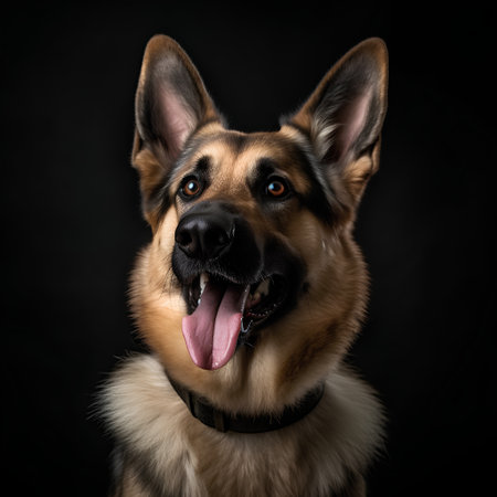 Portrait of a german shepherd dog on a black background.の素材