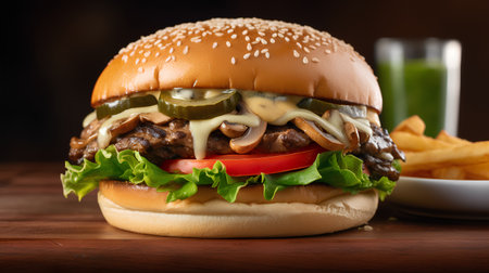 Cheese burger - American cheese burger with fresh salad, tomatoes, onions and mayonaiseの素材