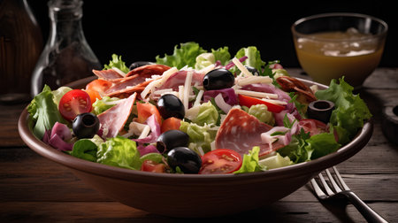 Salad with prosciutto, olives, cherry tomatoes and lettuceの素材