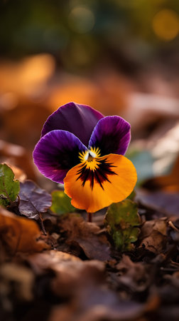 Viola tricolor, purple and yellow pansy flower in the gardenの素材