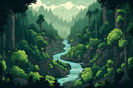 River in the forest. Vector illustration of a river in the woods.の素材