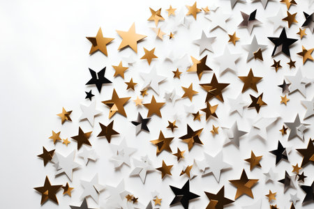 White and golden stars confetti on white background. 3d illustrationの素材