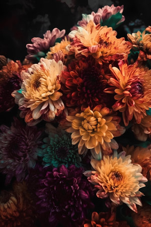 Colorful autumn chrysanthemum flowers in a vaseの素材
