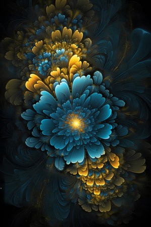 Macro closeup of fractal flower, digital artwork for creative graphic designの素材