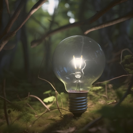 Incandescent light bulb in the forest, conceptual image of ideaの素材
