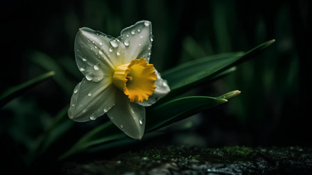 Daffodil flower with water droplets on the petalsの素材
