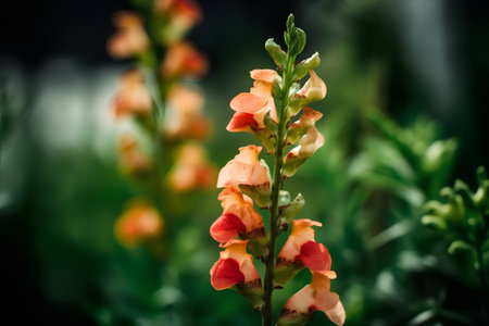 Closeup of orange and yellow snapdragons (antirrhinum) flowersの素材