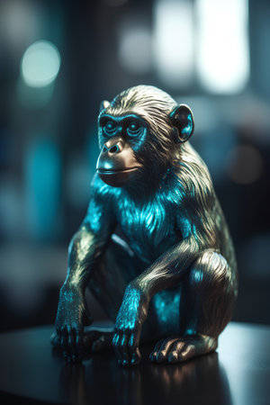 Monkey statue on the table in the dark. 3d renderingの素材