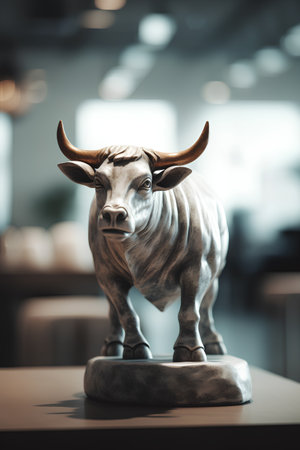 statue of a bull in the museum, vintage style, selective focusの素材