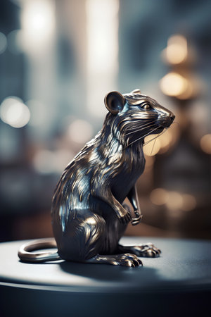 Golden rat figurine on a dark background. Symbol of the year 2020.の素材
