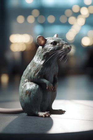 Cute rat sitting on the table with bokeh background.の素材