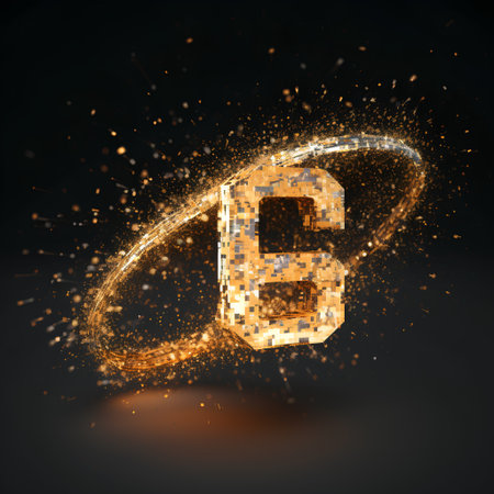 Abstract 3d rendering of the letter B consisting of glowing particles.の素材