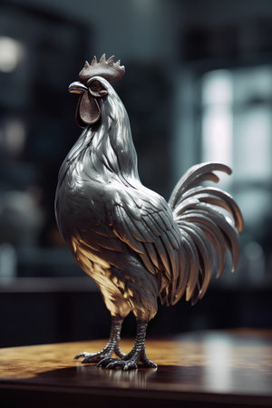 Metal rooster, symbol of 2017 on the background of the window.の素材